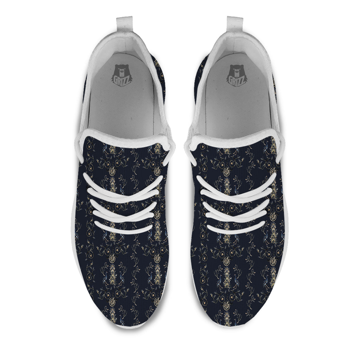 Mosaic Bird Pattern White Athletic Shoes-grizzshop