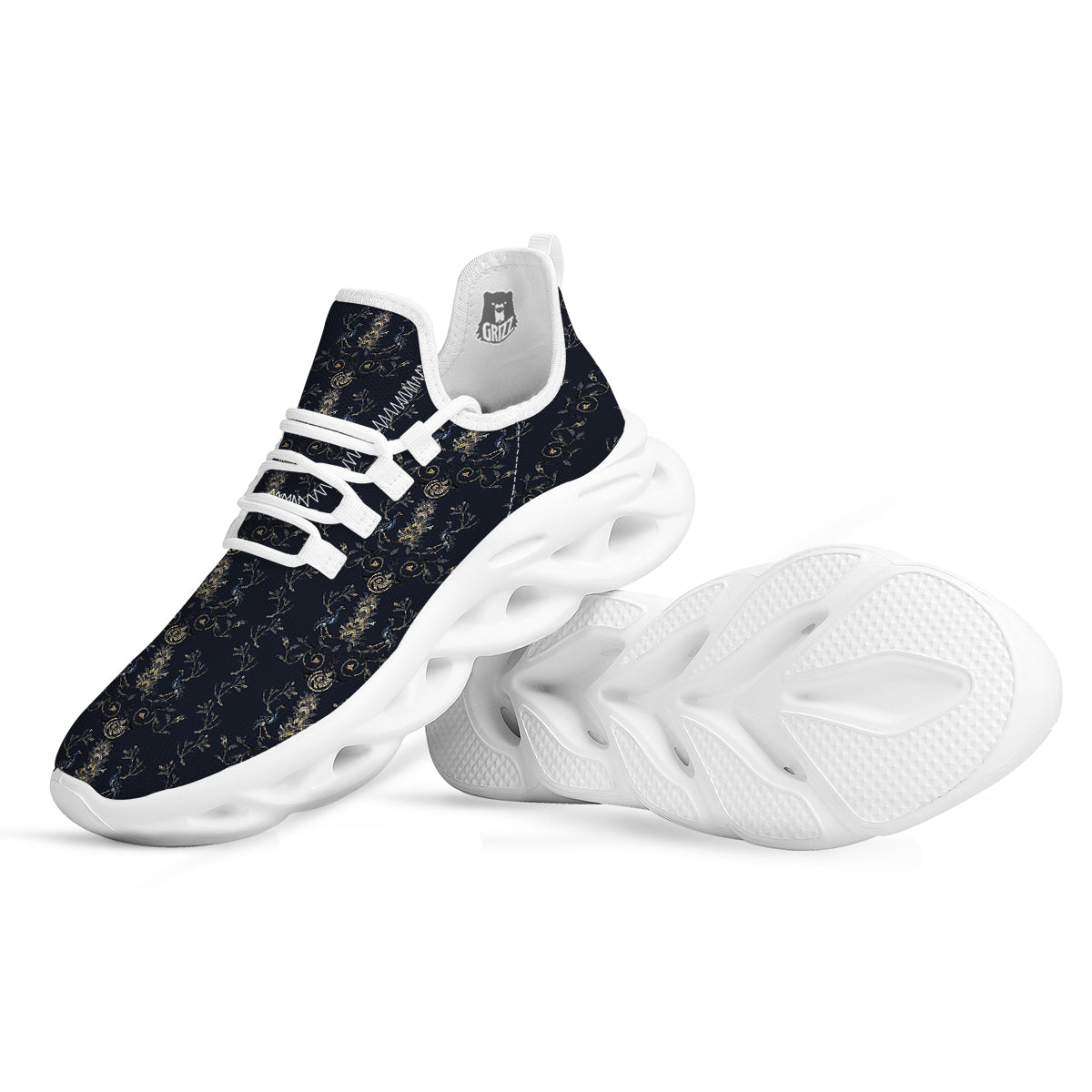 Mosaic Bird Pattern White Running Shoes-grizzshop