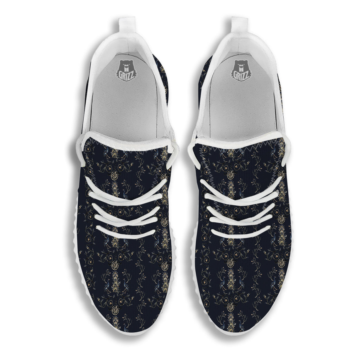 Mosaic Bird Pattern White Walking Shoes-grizzshop