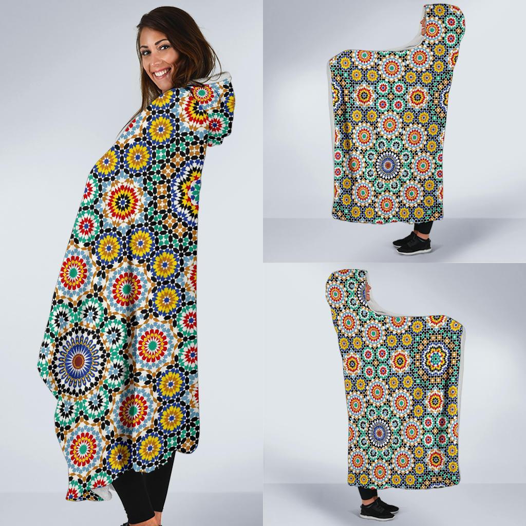 Mosaic Colorful Pattern Print Hooded Blanket-grizzshop