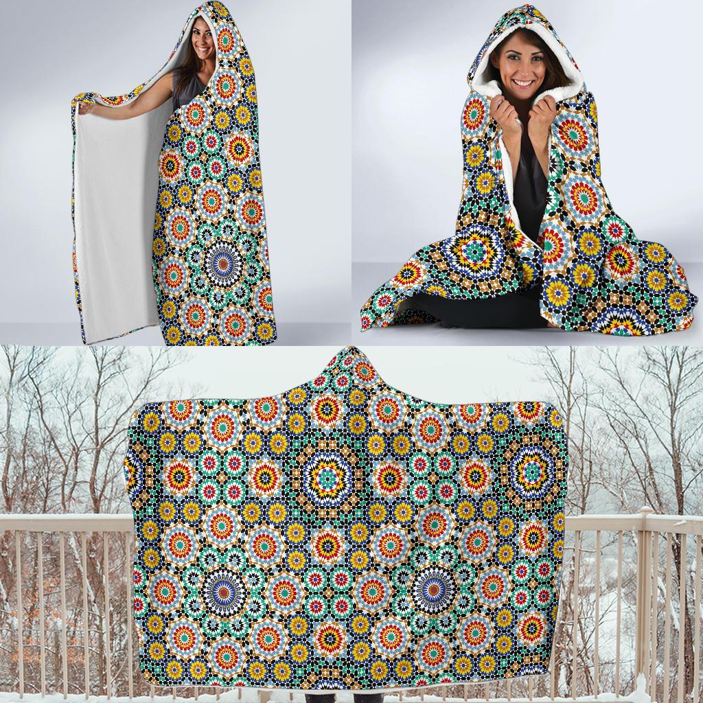 Mosaic Colorful Pattern Print Hooded Blanket-grizzshop