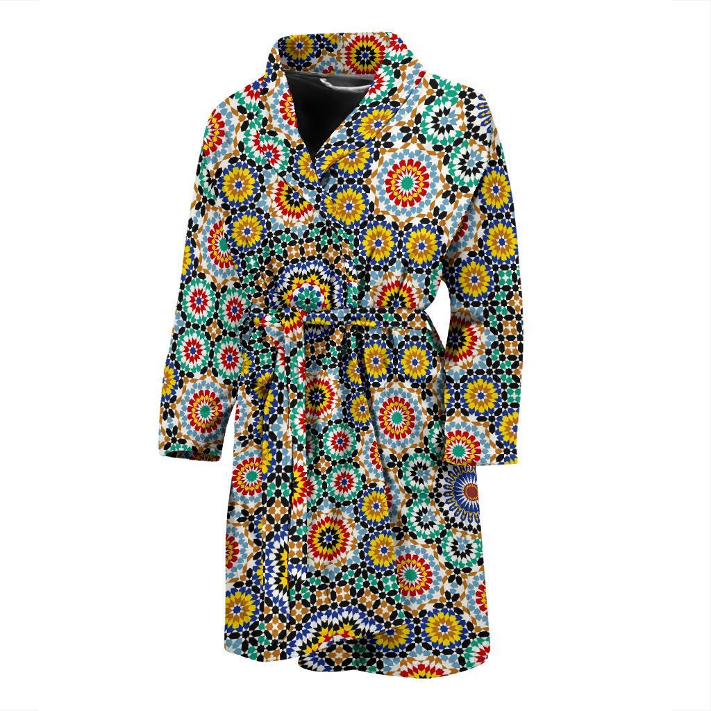 Mosaic Colorful Pattern Print Men Long Robe-grizzshop