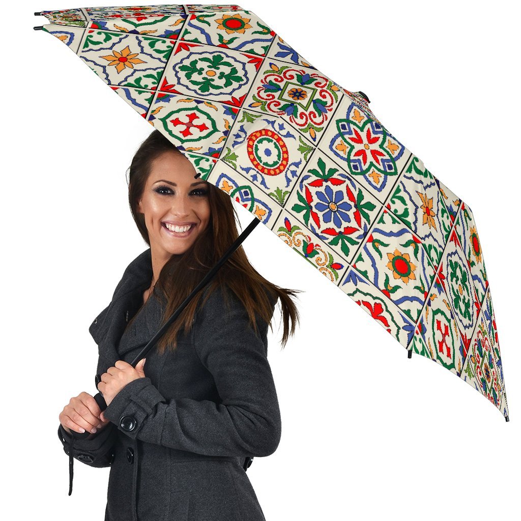Mosaic Colorful Print Pattern Automatic Foldable Umbrella-grizzshop