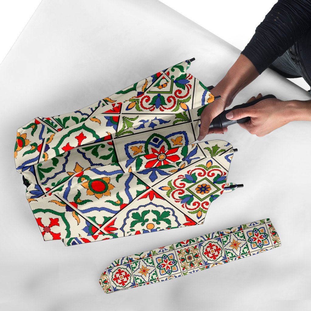 Mosaic Colorful Print Pattern Automatic Foldable Umbrella-grizzshop
