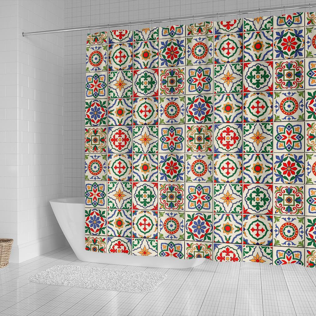 Mosaic Colorful Print Pattern Bathroom Shower Curtain-grizzshop
