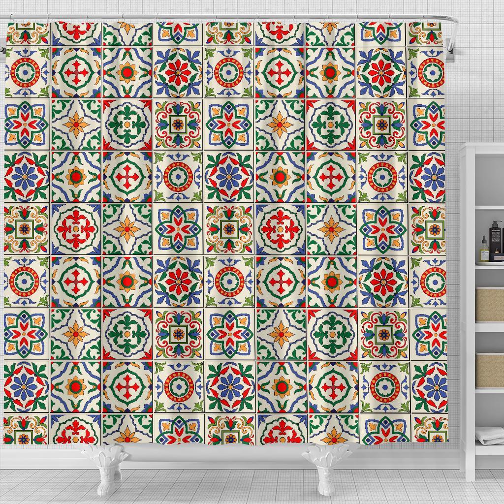 Mosaic Colorful Print Pattern Bathroom Shower Curtain-grizzshop