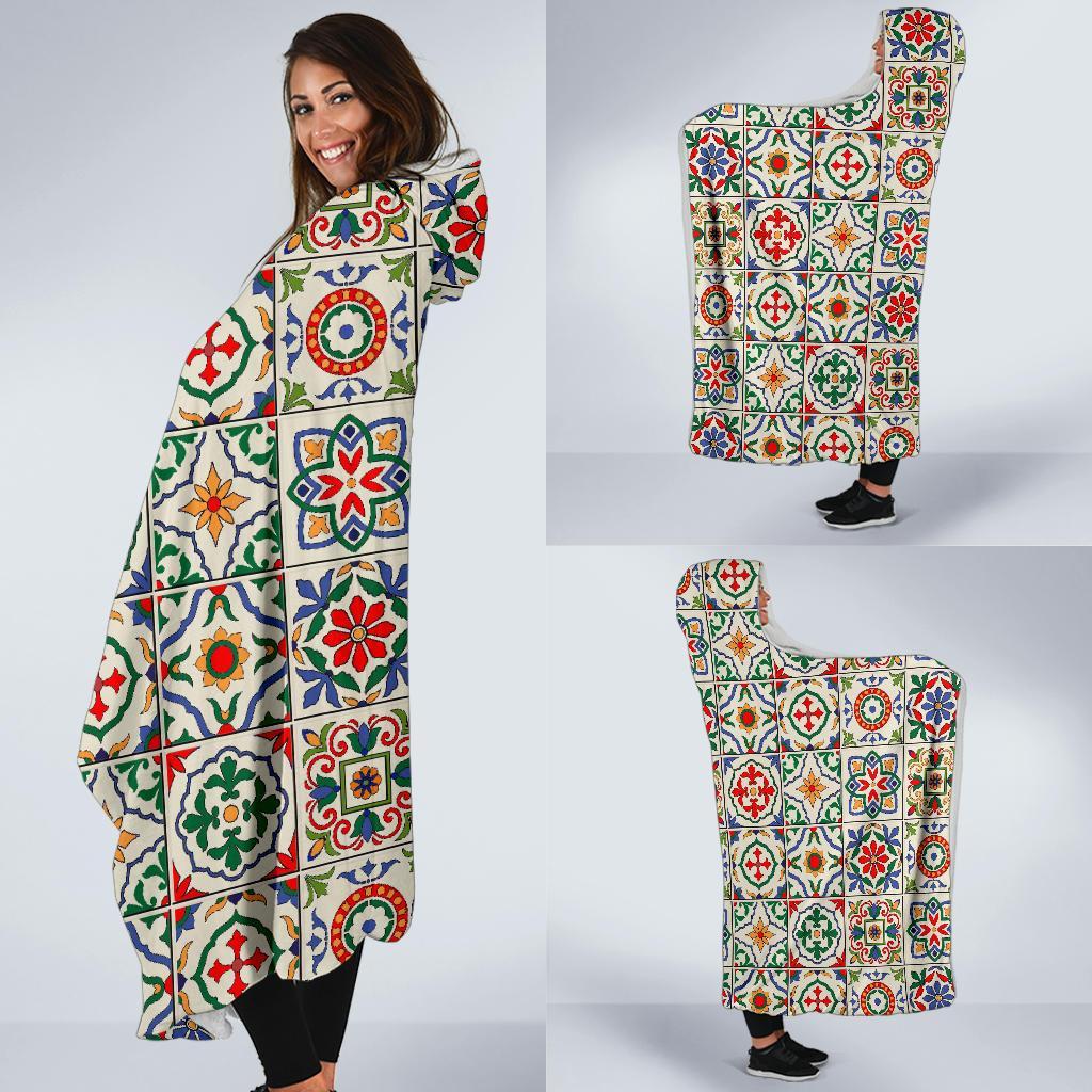 Mosaic Colorful Print Pattern Hooded Blanket-grizzshop