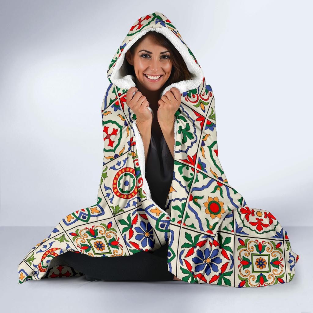 Mosaic Colorful Print Pattern Hooded Blanket-grizzshop