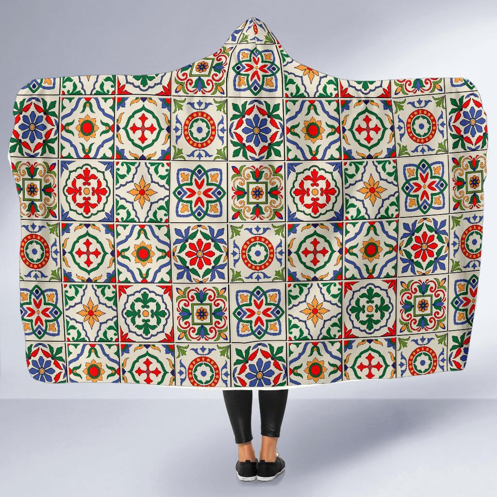 Mosaic Colorful Print Pattern Hooded Blanket-grizzshop