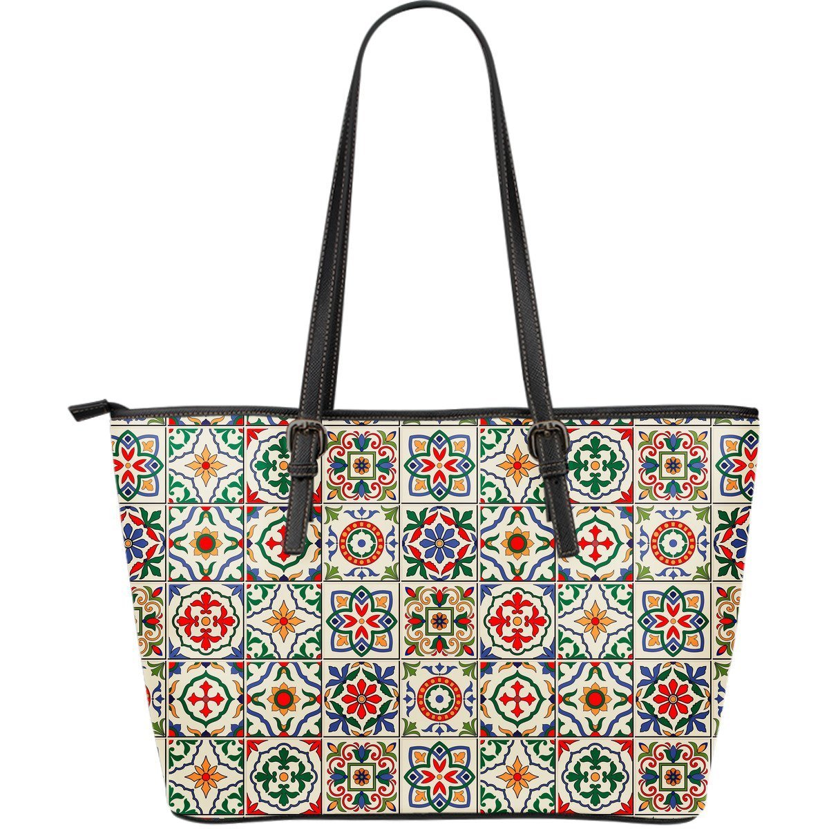 Mosaic Colorful Print Pattern Leather Tote Bag-grizzshop