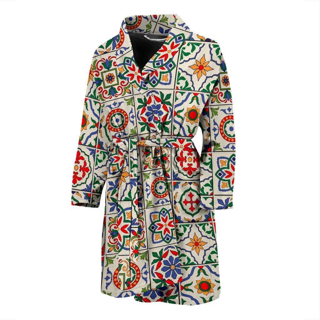 Mosaic Colorful Print Pattern Men Long Robe-grizzshop