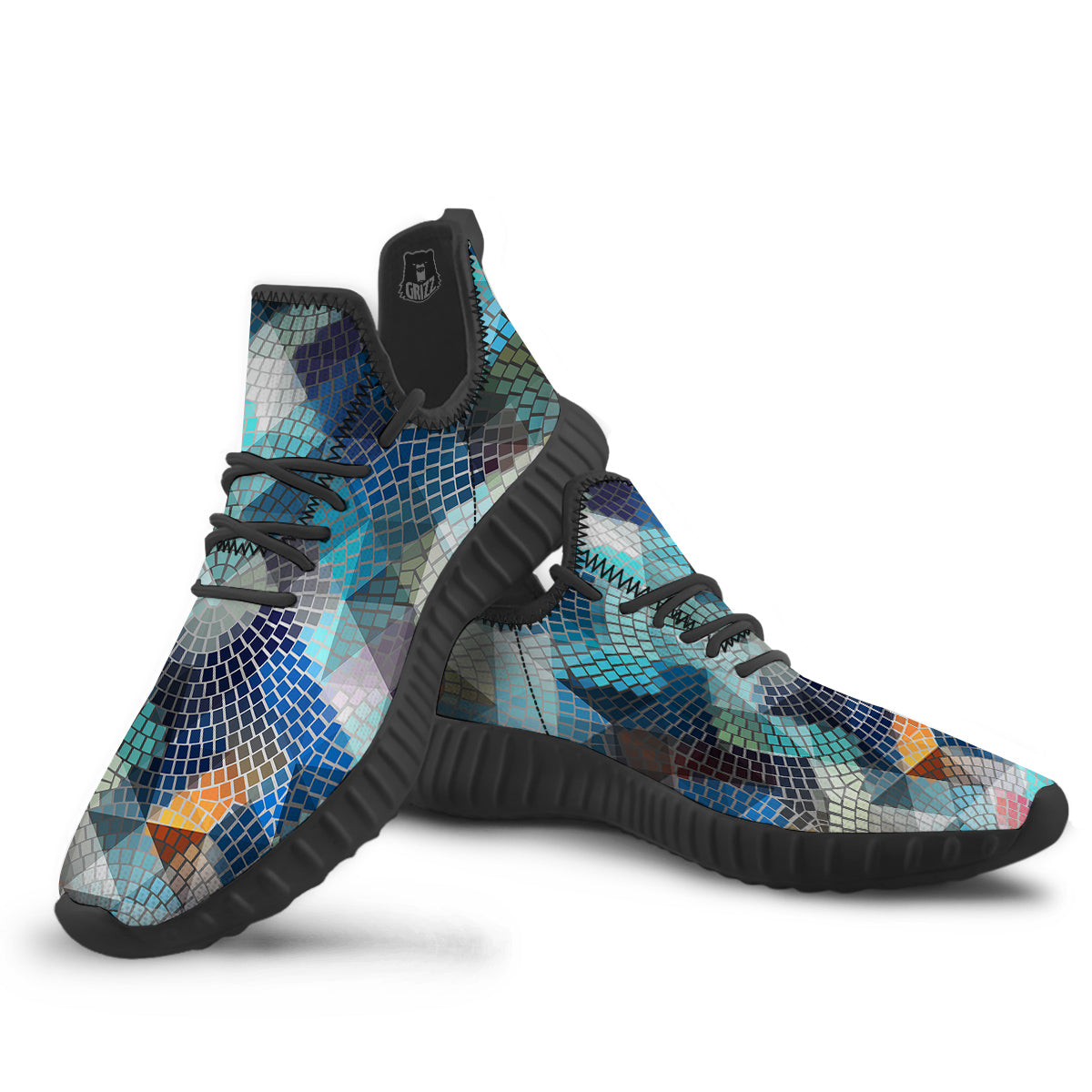 Mosaic Geometric Colorful Print Black Walking Shoes-grizzshop