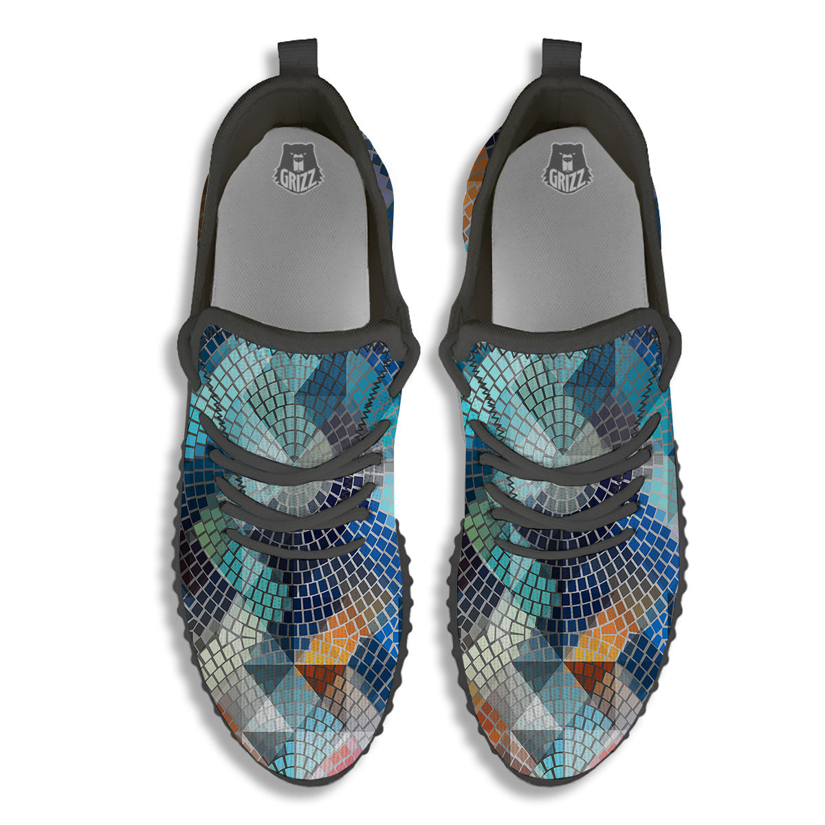 Mosaic Geometric Colorful Print Black Walking Shoes-grizzshop