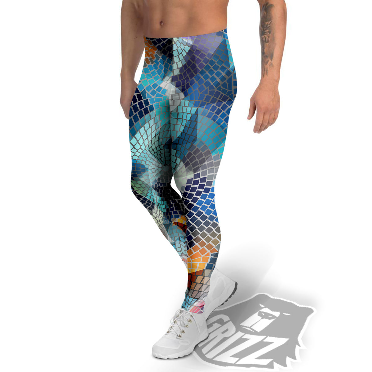 Mosaic Geometric Colorful Print Men's Leggings-grizzshop