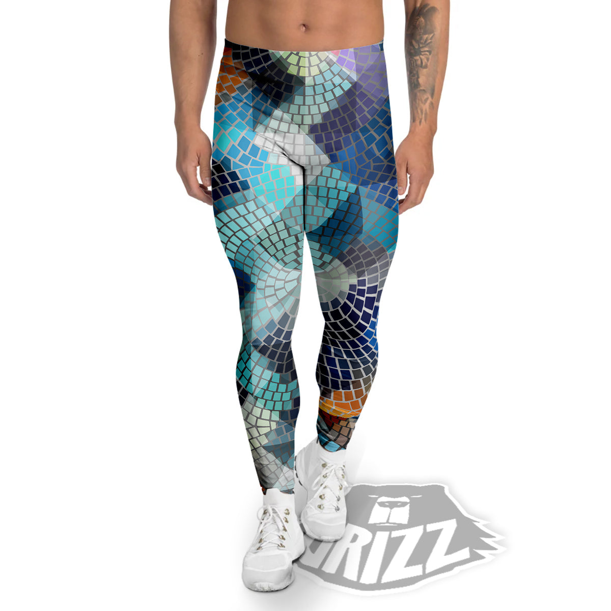 Mosaic Geometric Colorful Print Men's Leggings-grizzshop