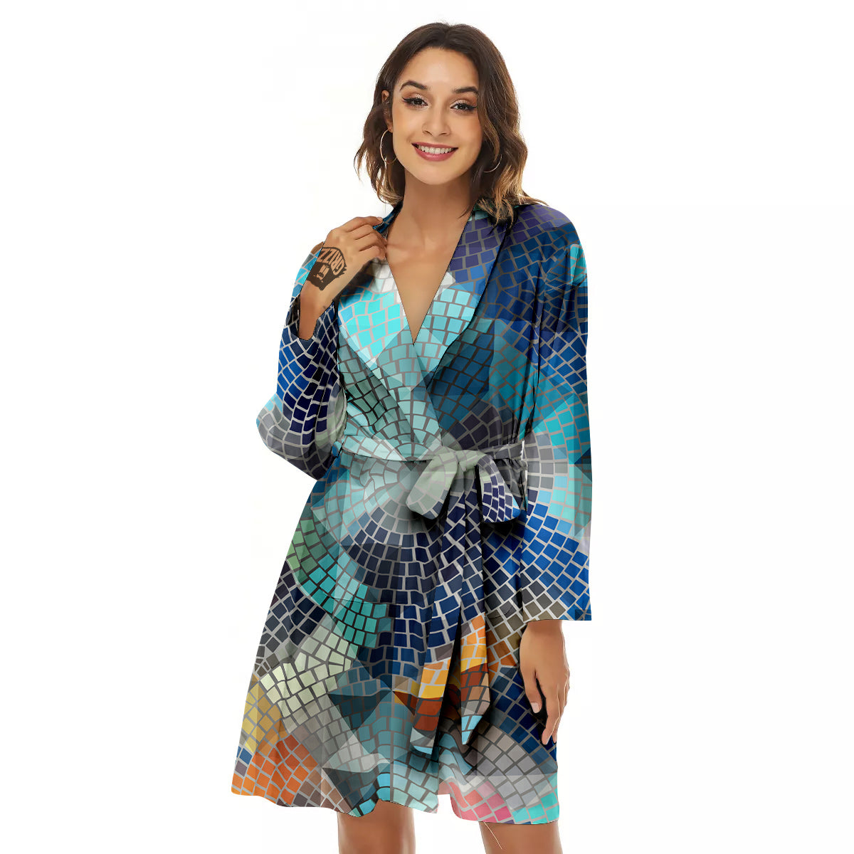 Mosaic Geometric Colorful Print Women's Robe-grizzshop