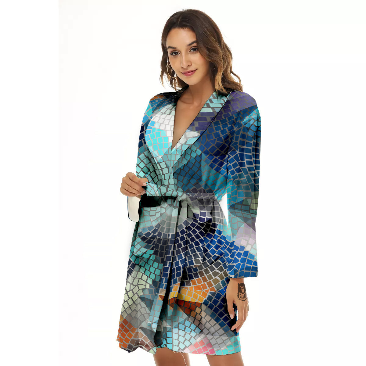 Mosaic Geometric Colorful Print Women's Robe-grizzshop