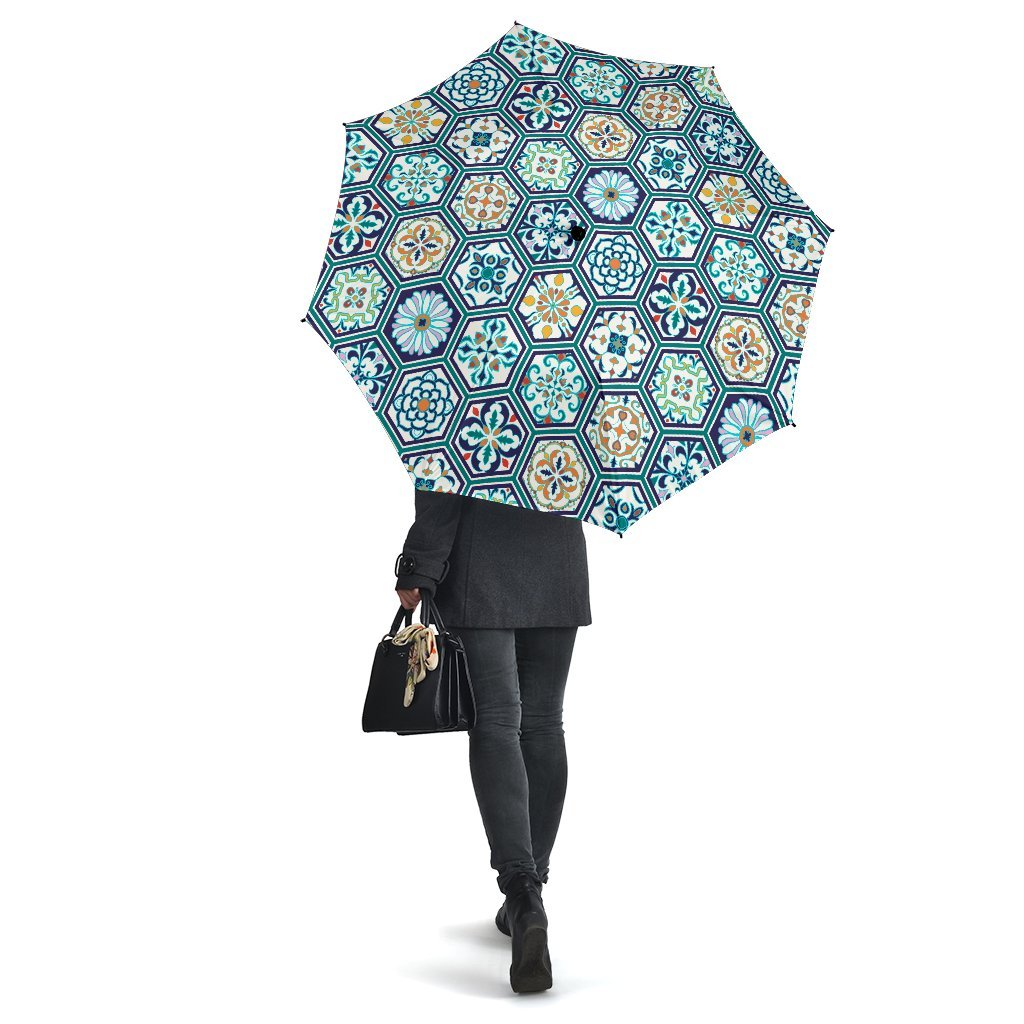 Mosaic Pattern Print Automatic Foldable Umbrella-grizzshop