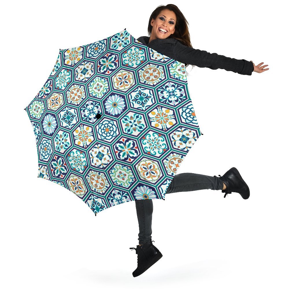 Mosaic Pattern Print Automatic Foldable Umbrella-grizzshop