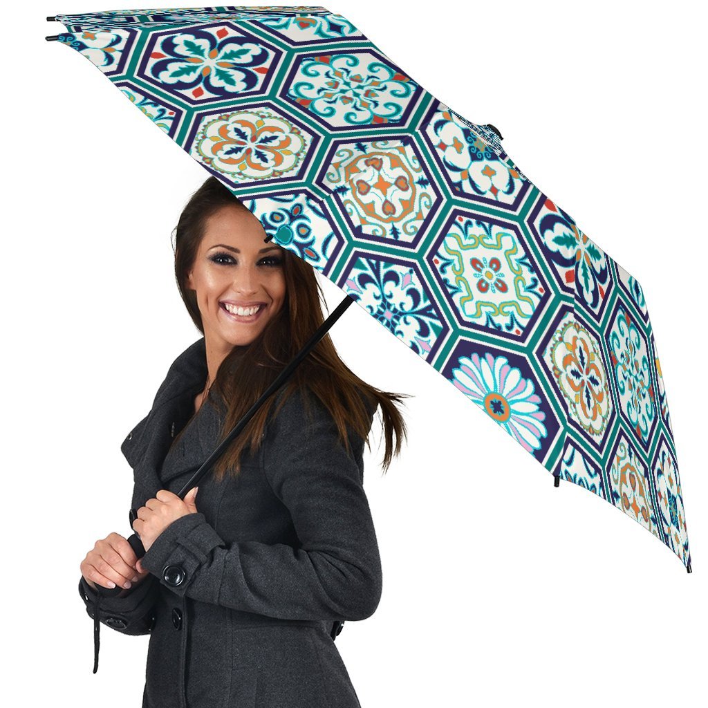 Mosaic Pattern Print Automatic Foldable Umbrella-grizzshop