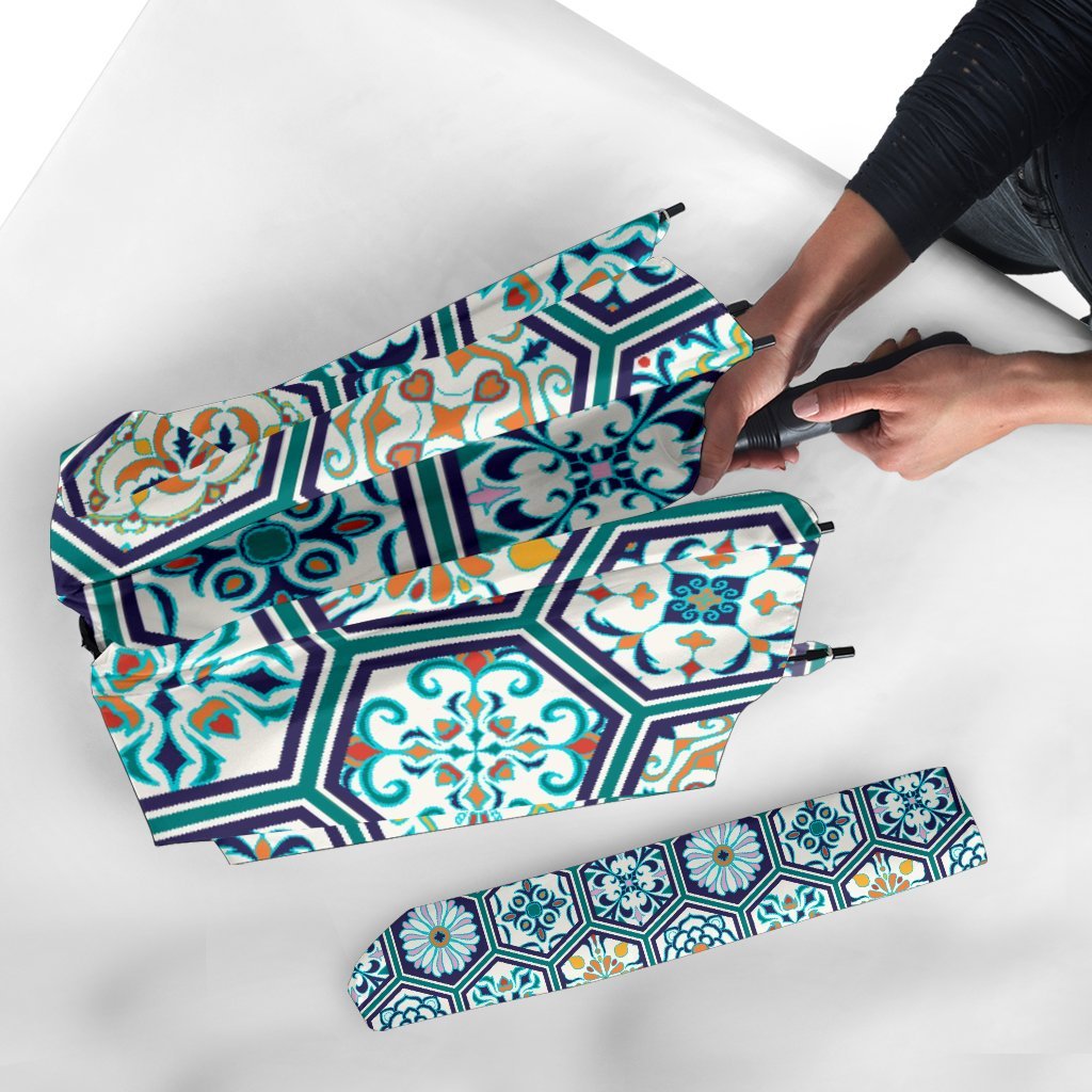 Mosaic Pattern Print Automatic Foldable Umbrella-grizzshop