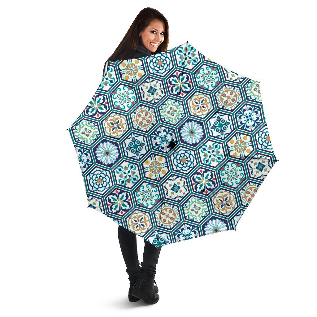 Mosaic Pattern Print Automatic Foldable Umbrella-grizzshop