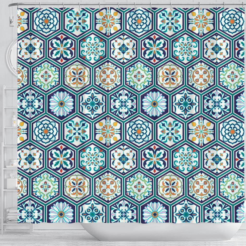 Mosaic Pattern Print Bathroom Shower Curtain-grizzshop