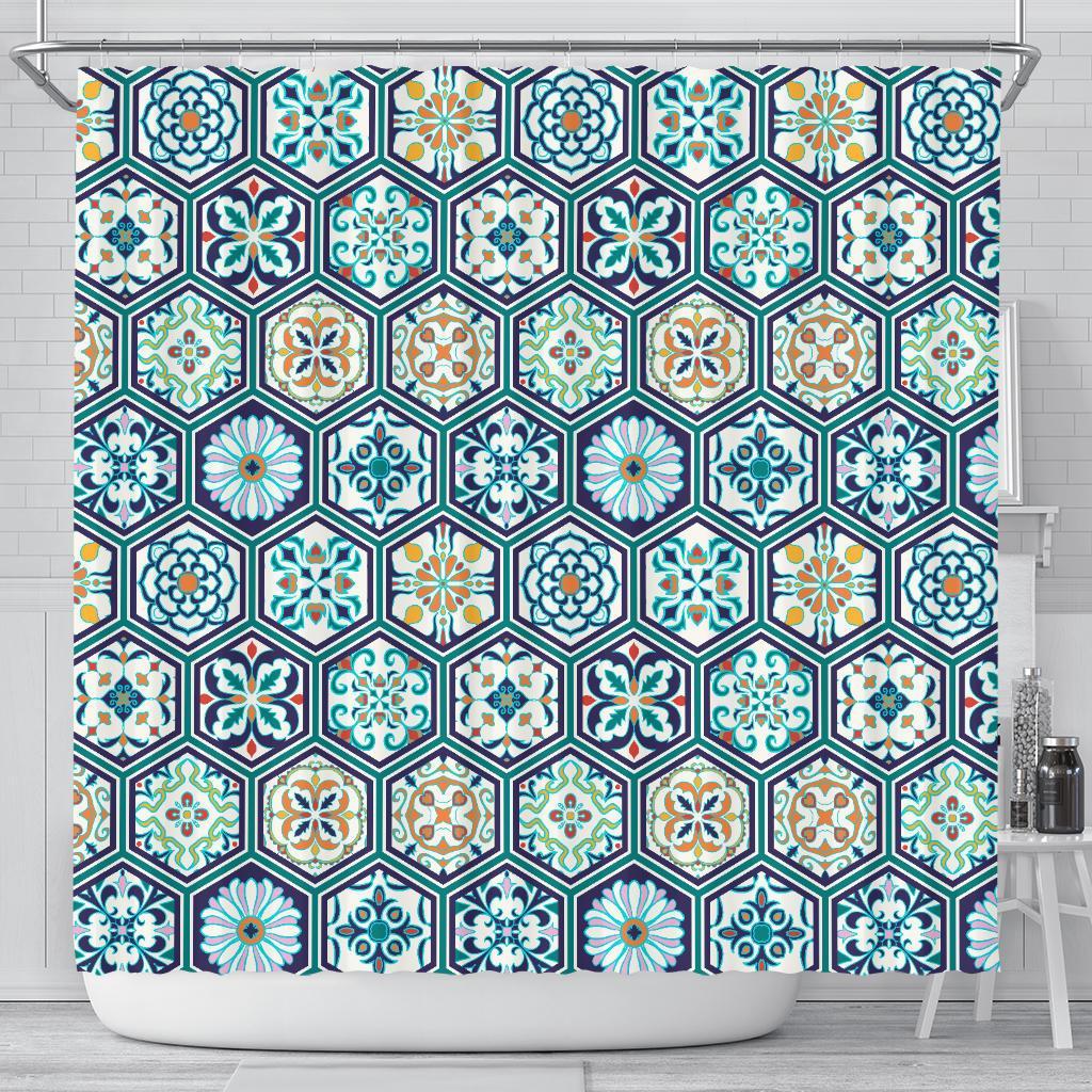 Mosaic Pattern Print Bathroom Shower Curtain-grizzshop