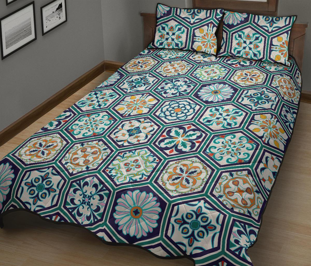 Mosaic Pattern Print Bed Set Quilt-grizzshop