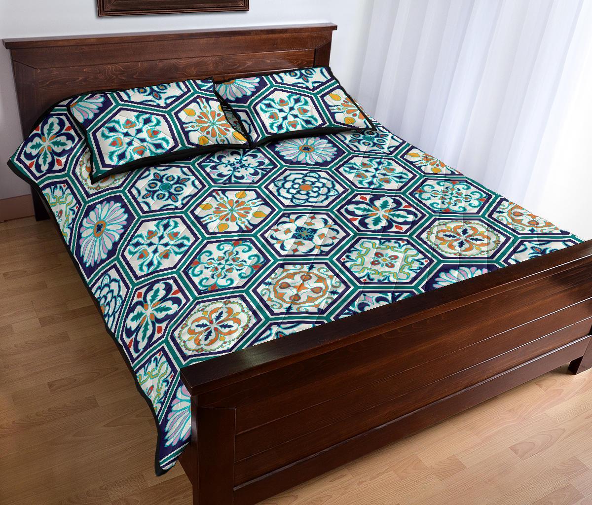 Mosaic Pattern Print Bed Set Quilt-grizzshop