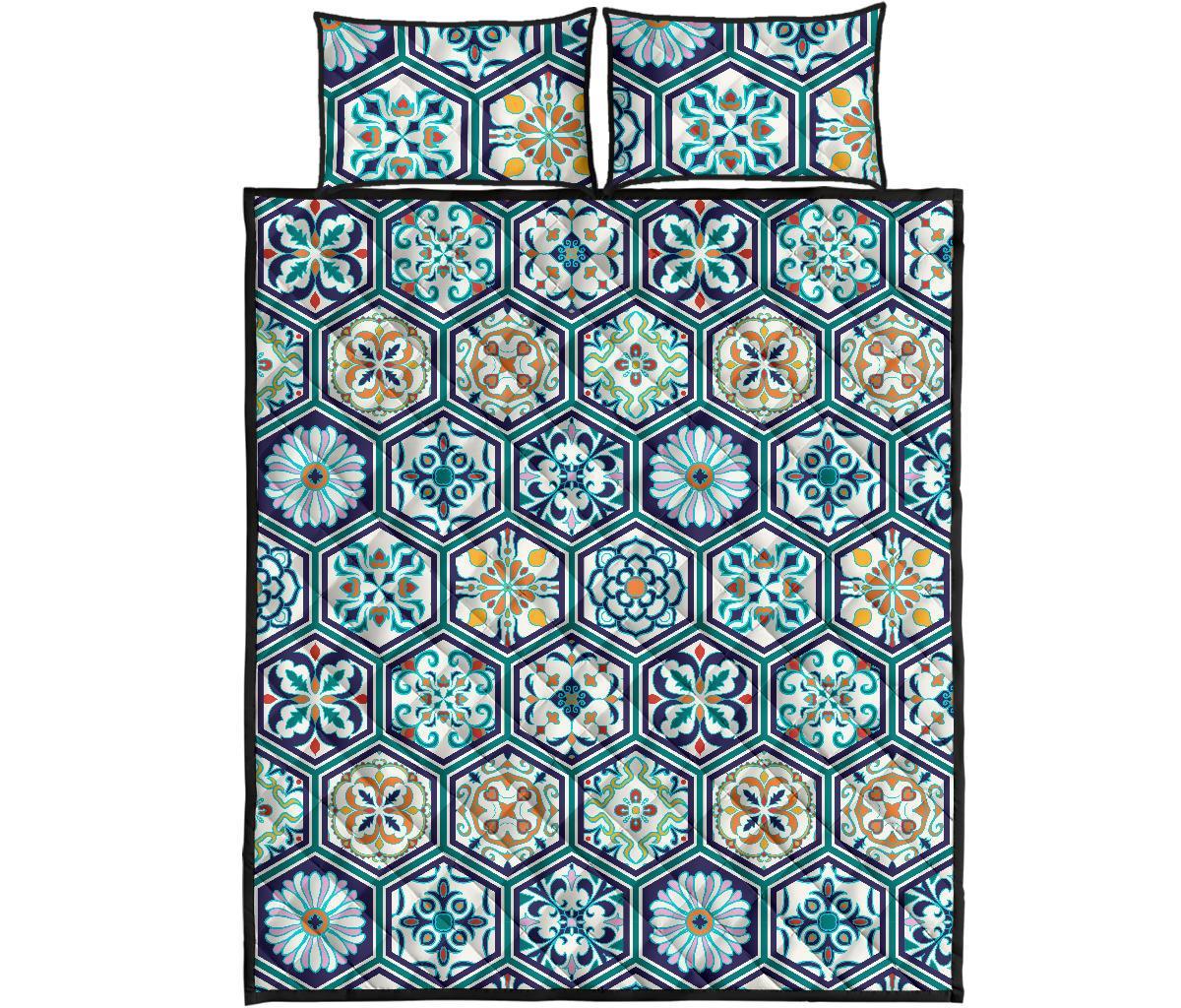 Mosaic Pattern Print Bed Set Quilt-grizzshop