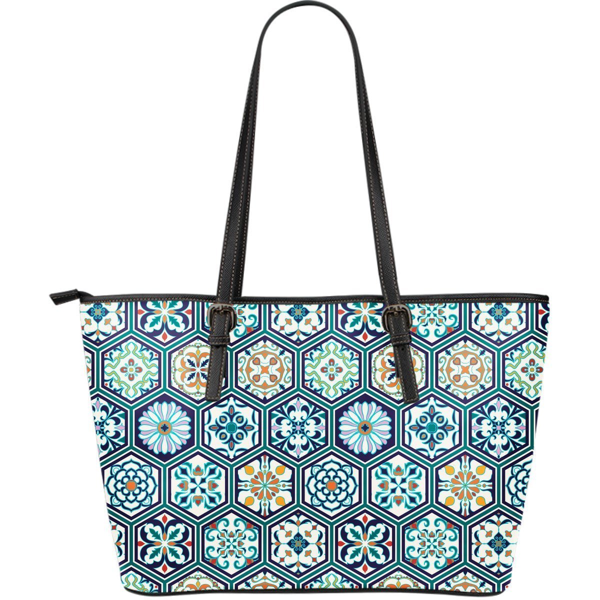 Mosaic Pattern Print Leather Tote Bag-grizzshop