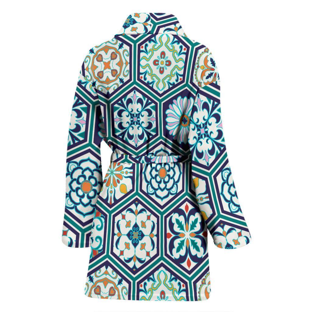 Mosaic Pattern Print Women Long Robe-grizzshop