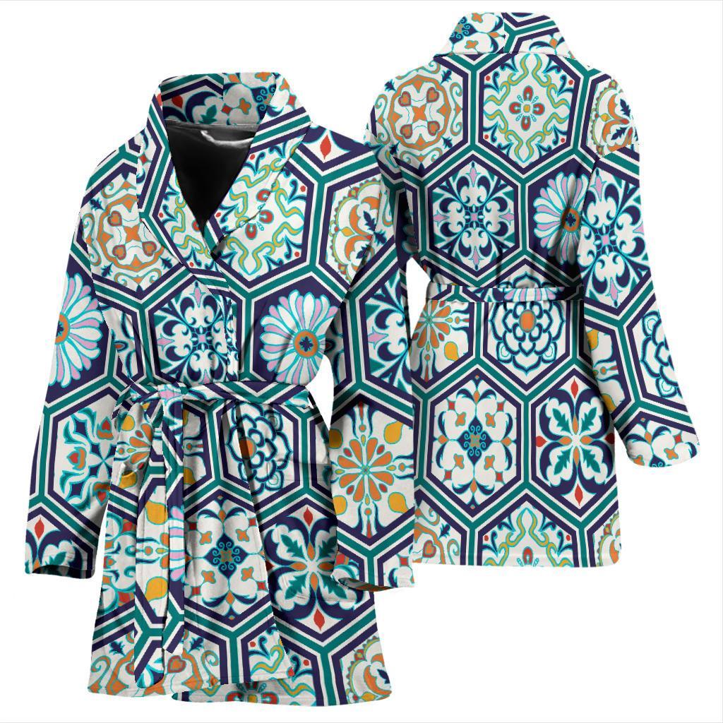 Mosaic Pattern Print Women Long Robe-grizzshop