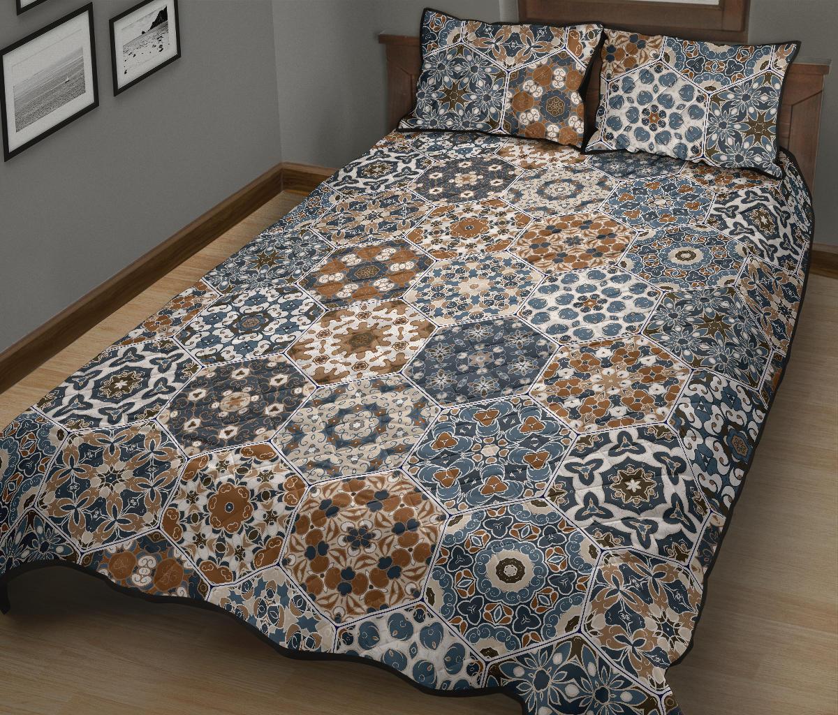 Mosaic Print Pattern Bed Set Quilt-grizzshop
