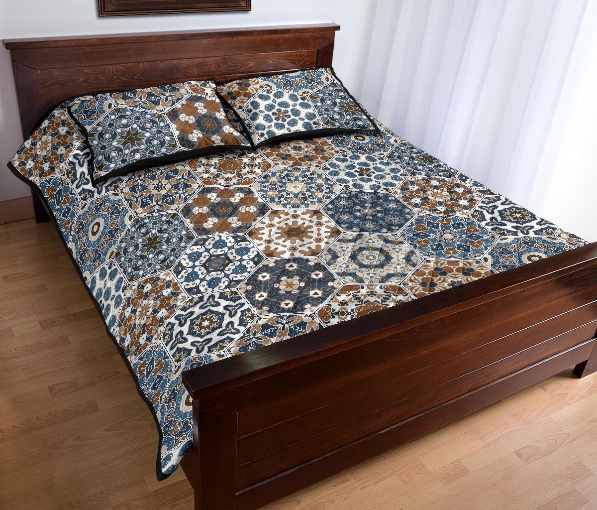 Mosaic Print Pattern Bed Set Quilt-grizzshop