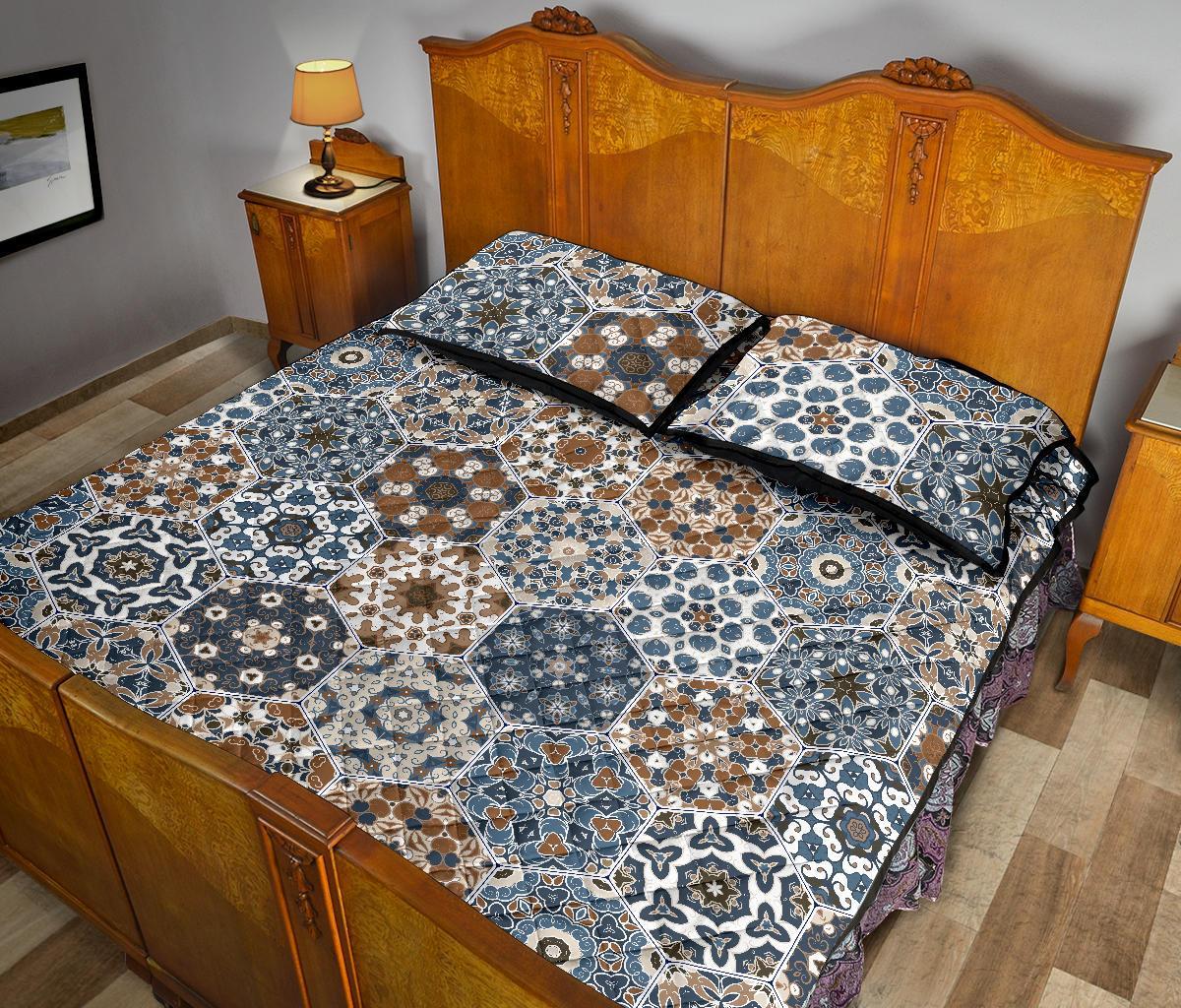Mosaic Print Pattern Bed Set Quilt-grizzshop