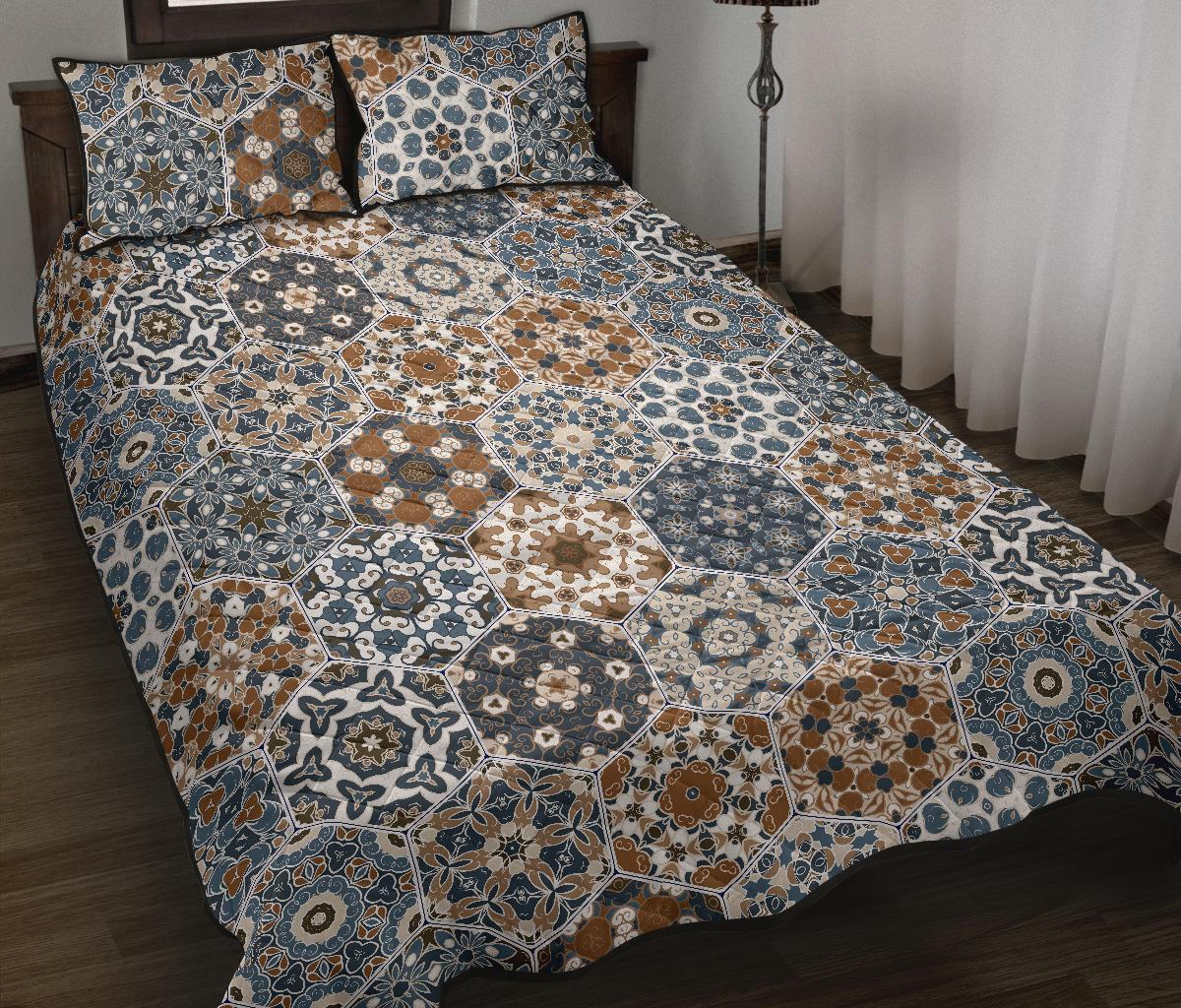 Mosaic Print Pattern Bed Set Quilt-grizzshop