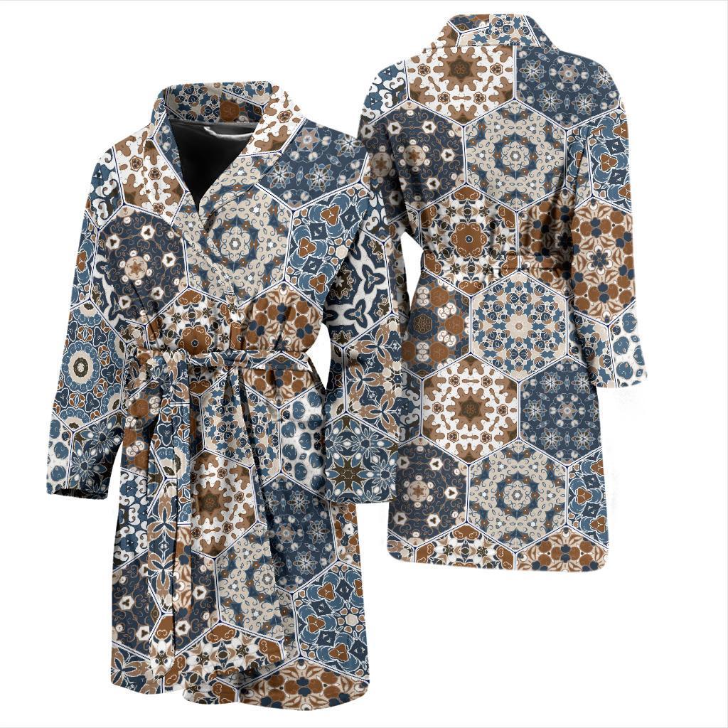 Mosaic Print Pattern Men Long Robe-grizzshop