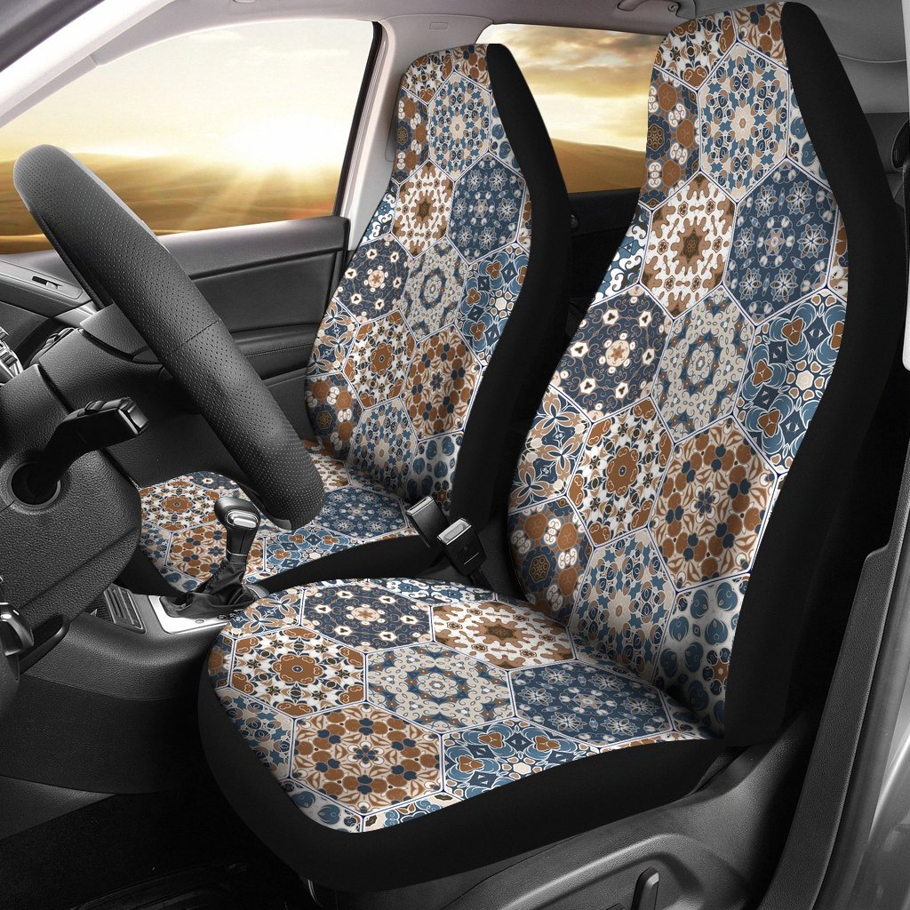 Mosaic Print Pattern Universal Fit Car Seat Covers-grizzshop