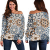 Mosaic Print Pattern Women Off Shoulder Sweatshirt-grizzshop