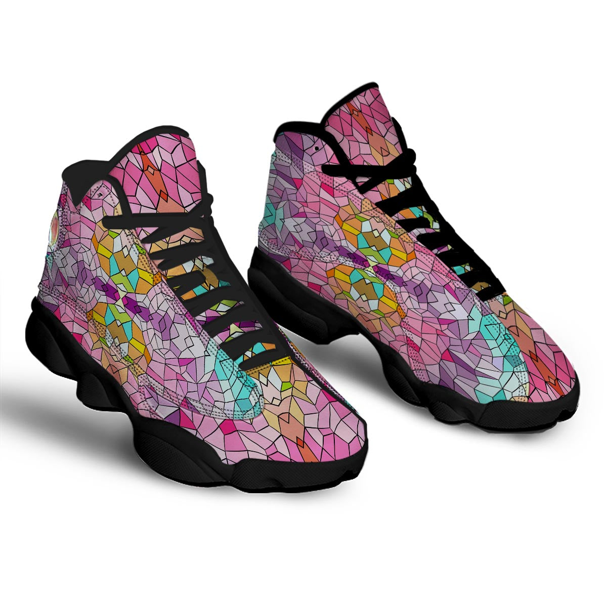 Mosaic Stained Glass Print Pattern Black Basketball Shoes-grizzshop