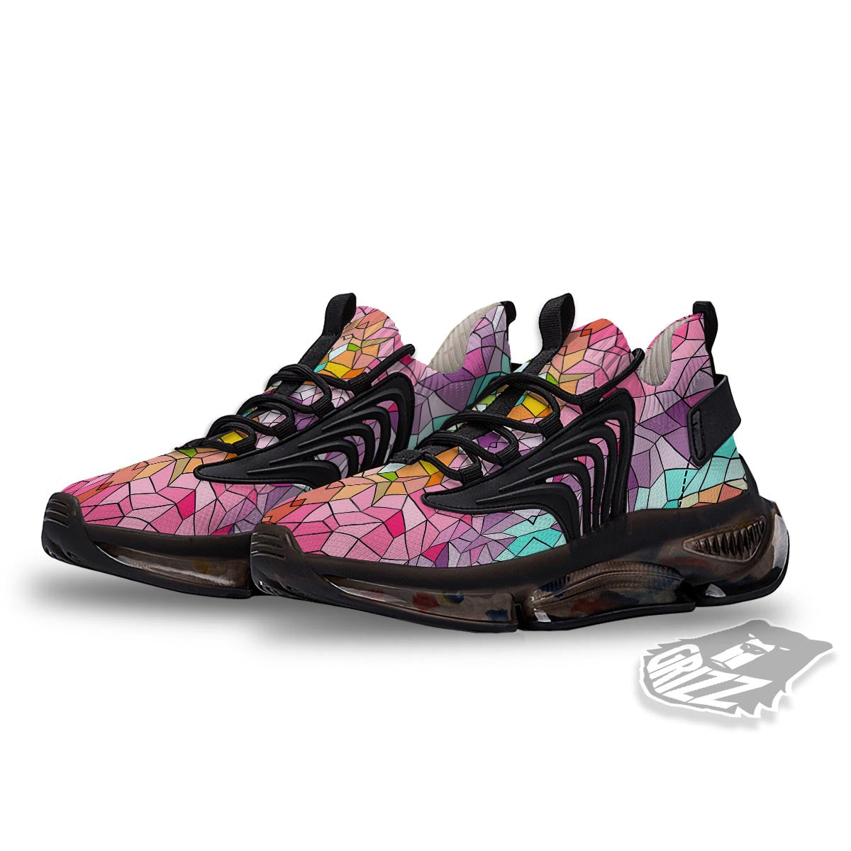Mosaic Stained Glass Print Pattern Black Gym Shoes-grizzshop