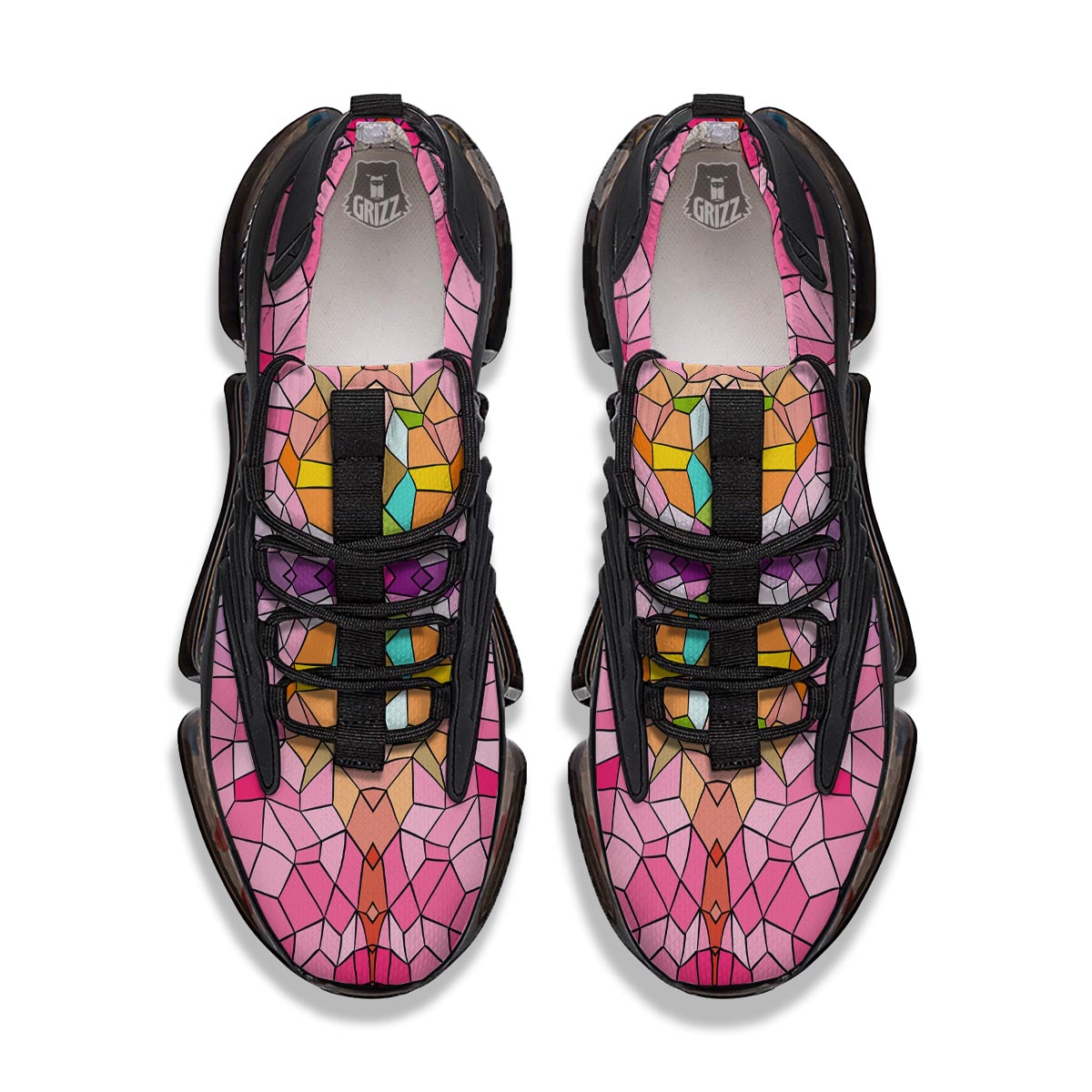 Mosaic Stained Glass Print Pattern Black Gym Shoes-grizzshop