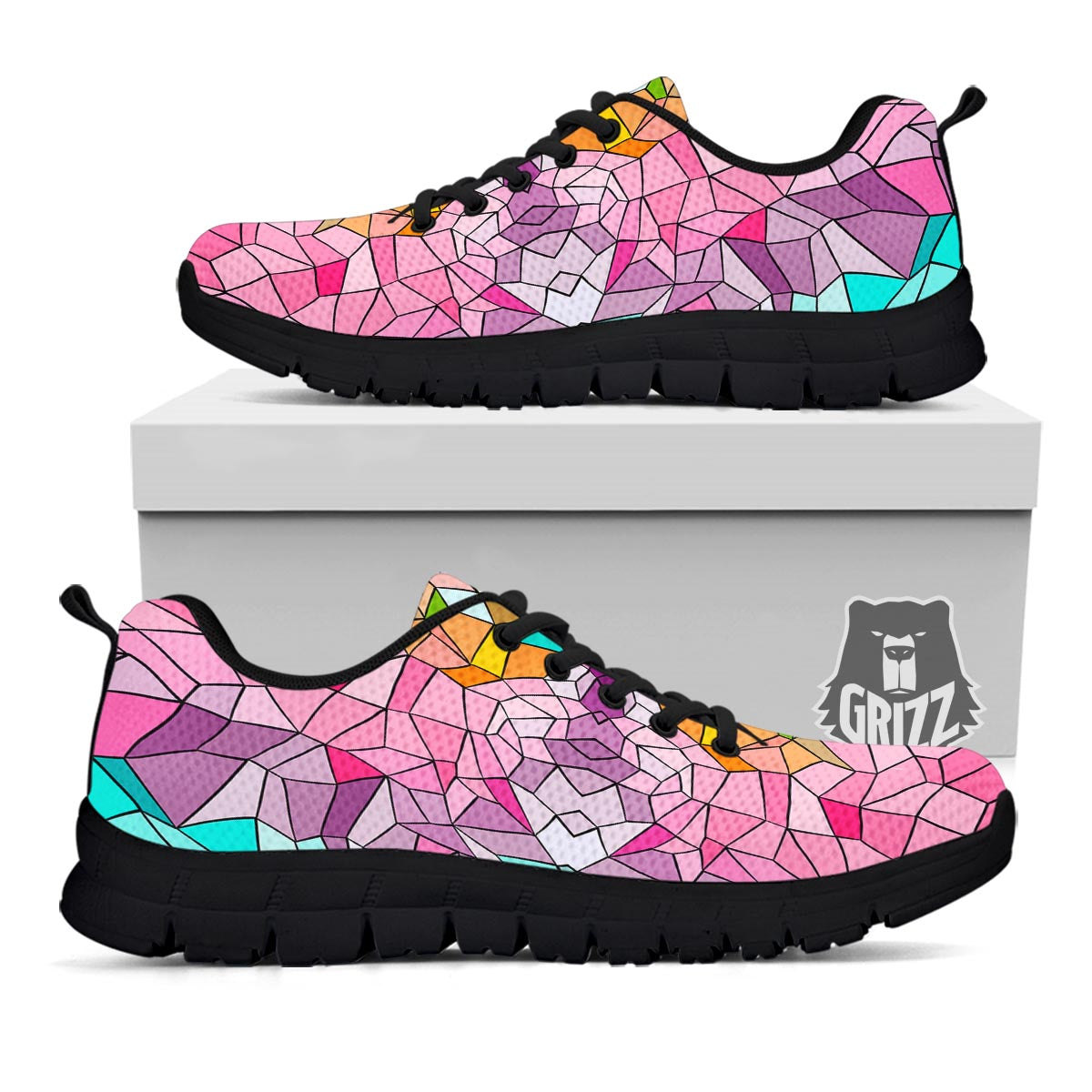 Mosaic Stained Glass Print Pattern Black Sneaker-grizzshop