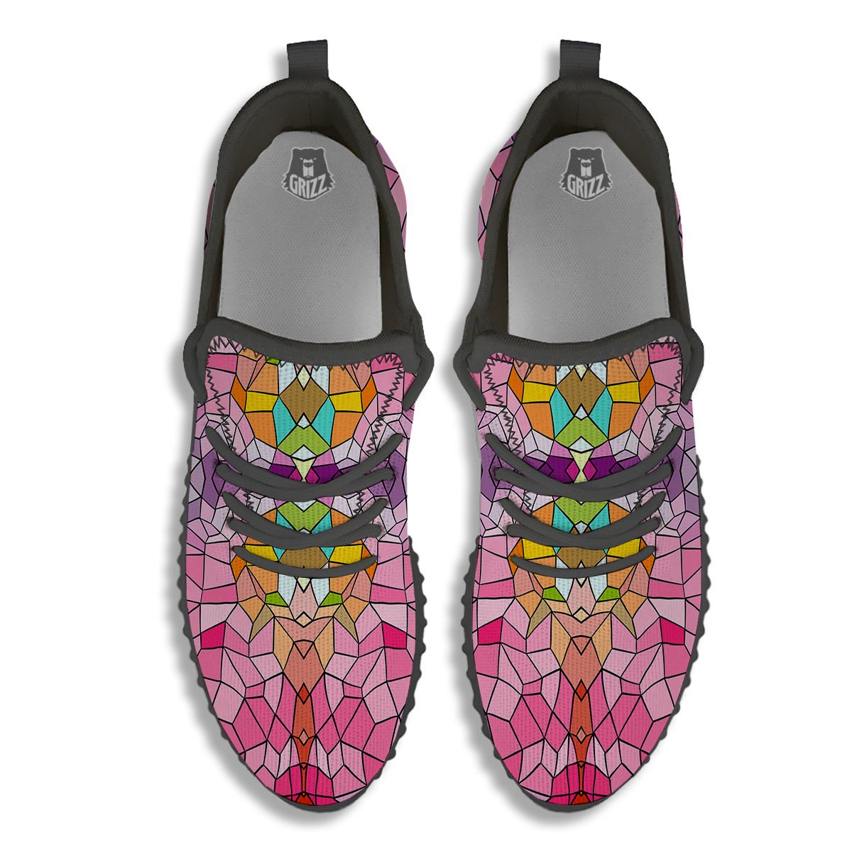 Mosaic Stained Glass Print Pattern Black Walking Shoes-grizzshop