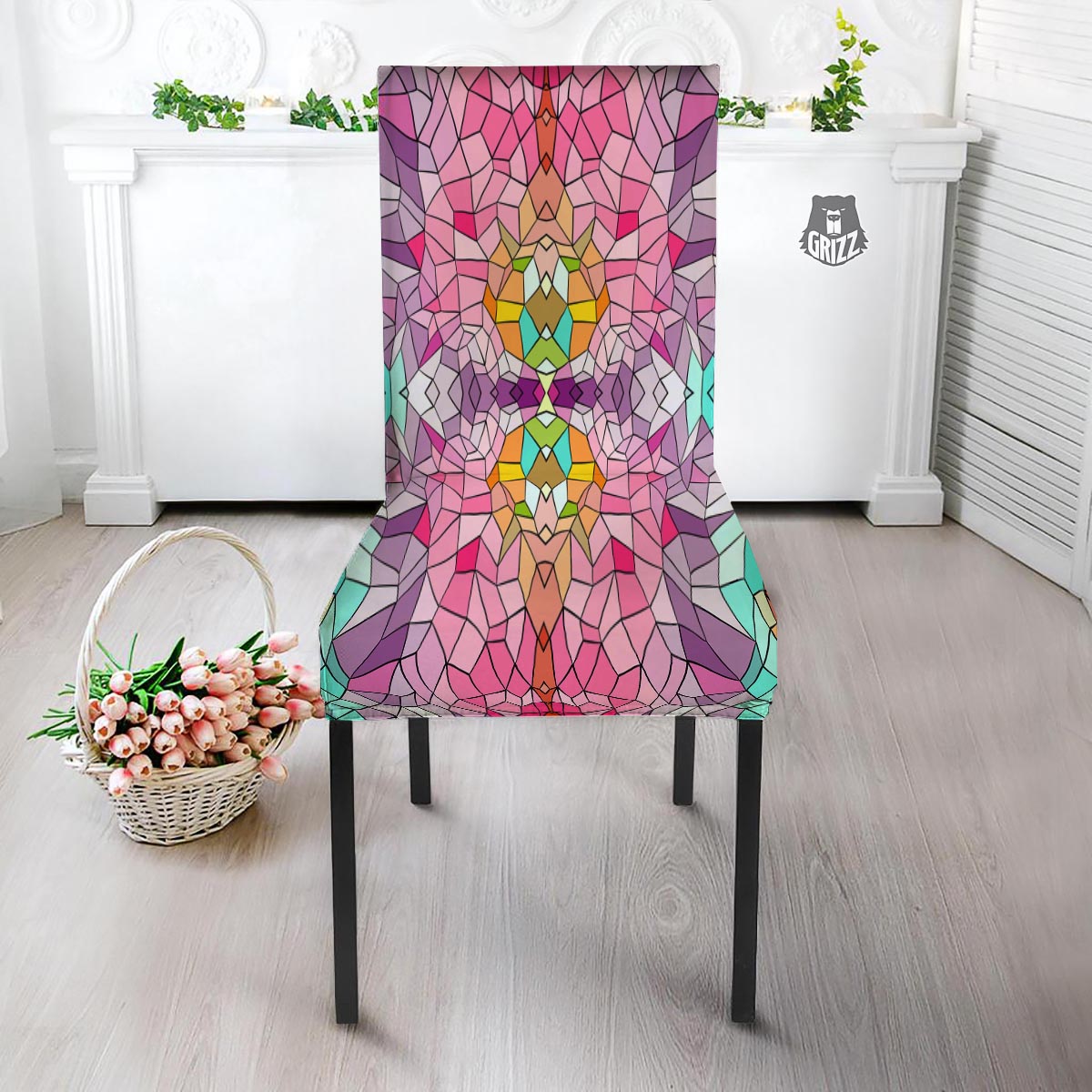 Mosaic Stained Glass Print Pattern Dining Chair Slipcover-grizzshop