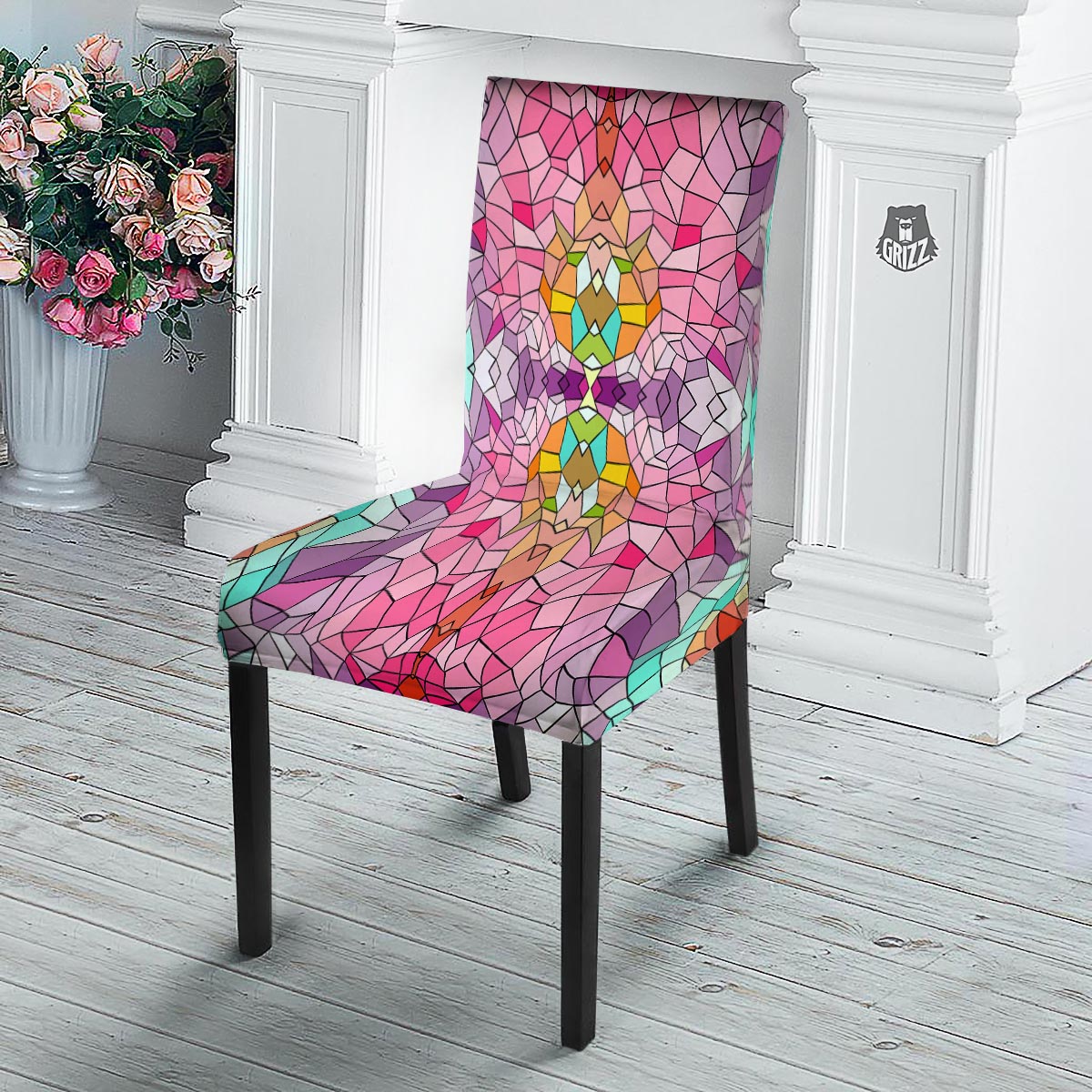 Mosaic Stained Glass Print Pattern Dining Chair Slipcover-grizzshop