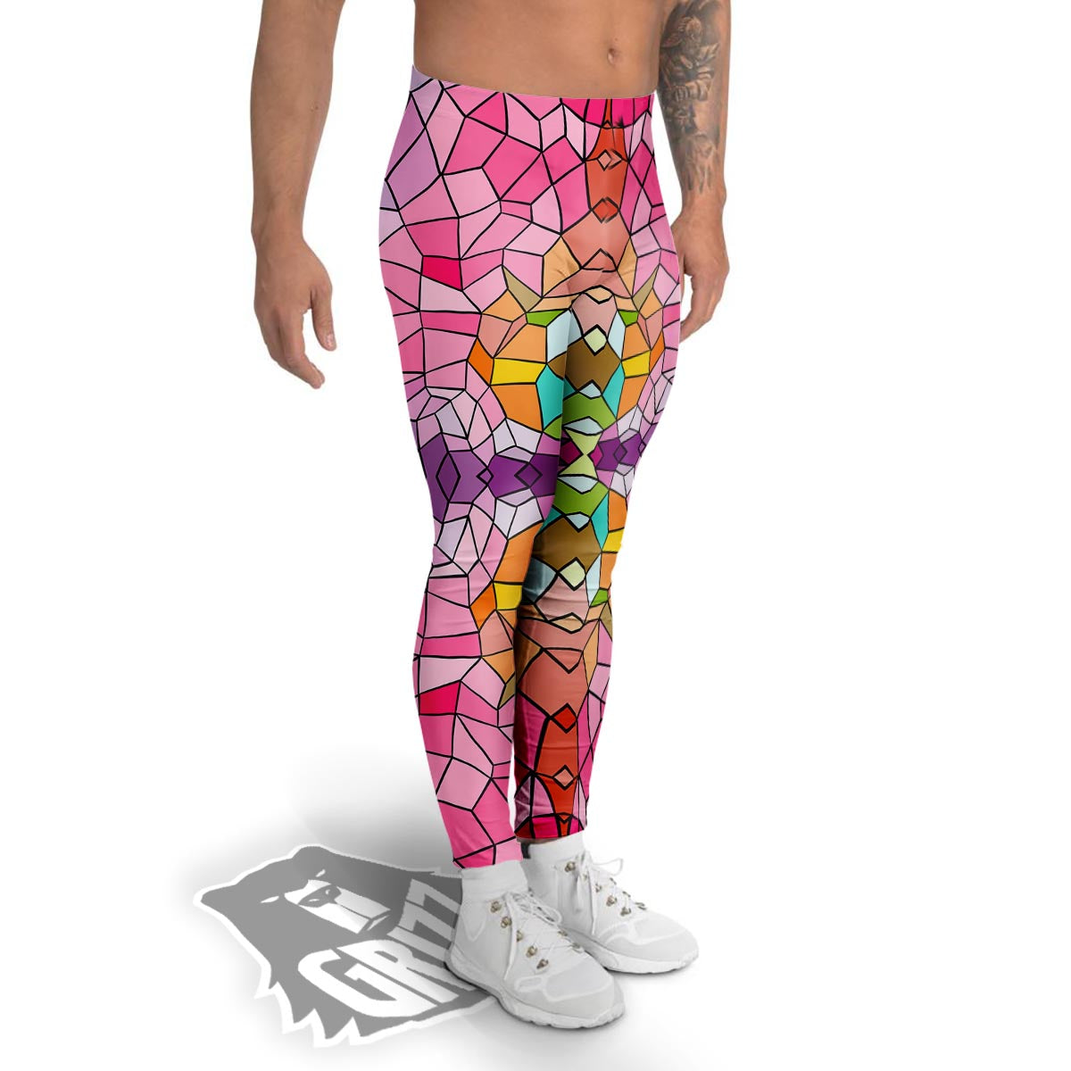 Mosaic Stained Glass Print Pattern Men's Leggings-grizzshop