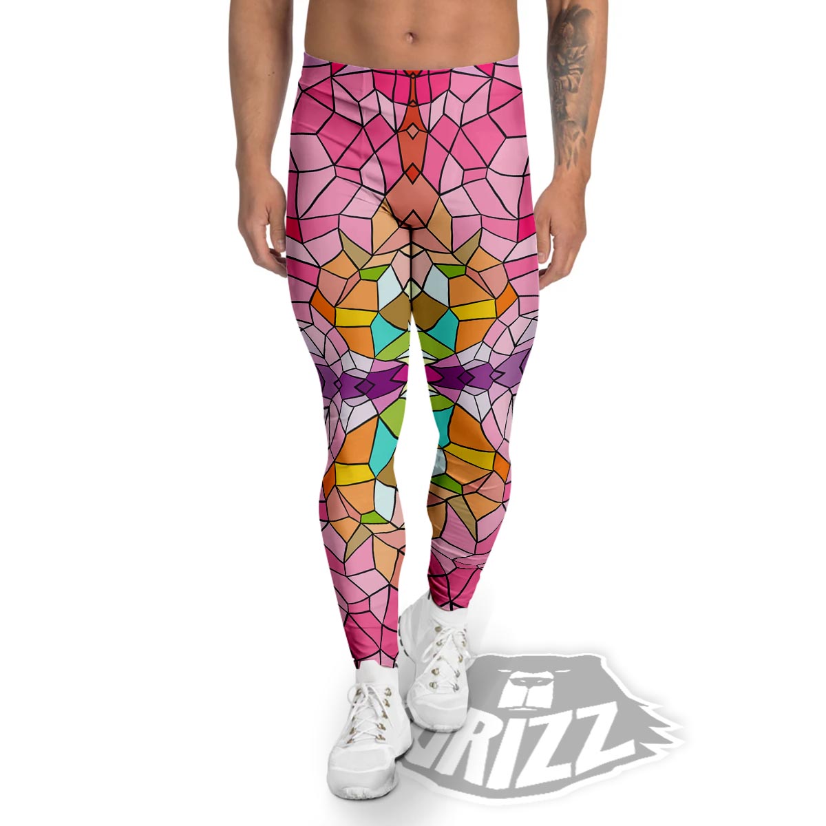 Mosaic Stained Glass Print Pattern Men's Leggings-grizzshop